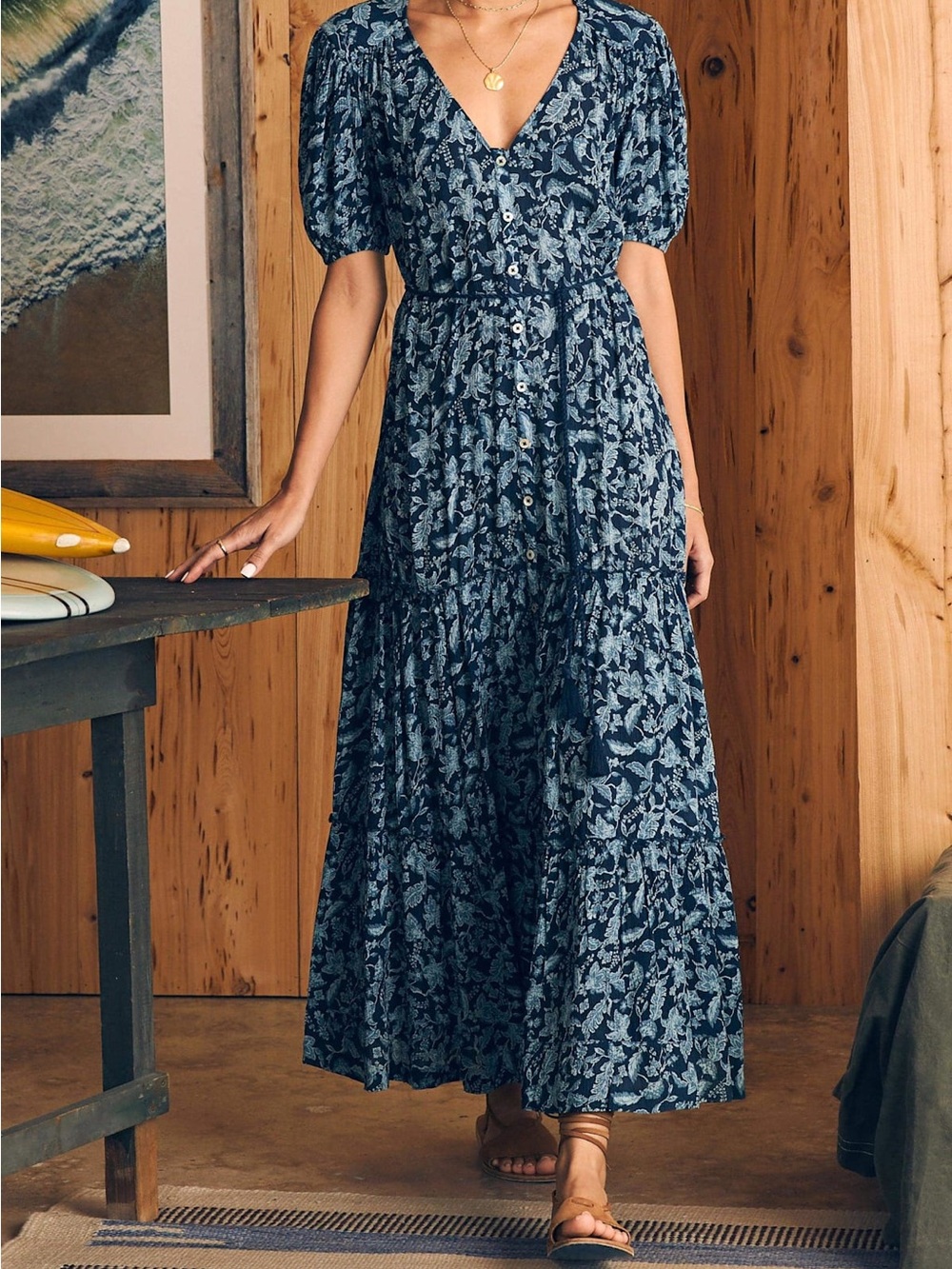 NWT Faherty Orinda Maxi Dress BNF - Blue Esna Floral Button-Front Coastal Boho